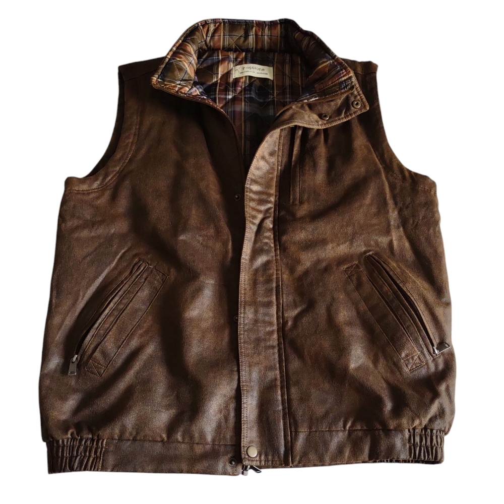 r-Options Large Faux Suede Cognac Brown Vest